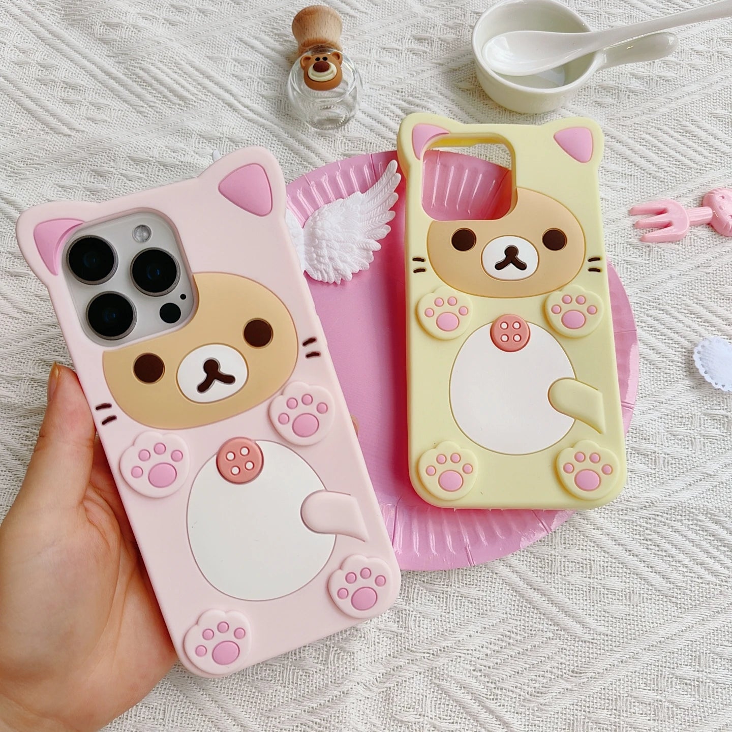 Cute Rilakkuma Bear For iPhone 17 16 15 14 13 12 11 Pro Max 5 6 7 8Plus XS XR X 17promax Kawaii Cartoon Silicone Soft Cover Case