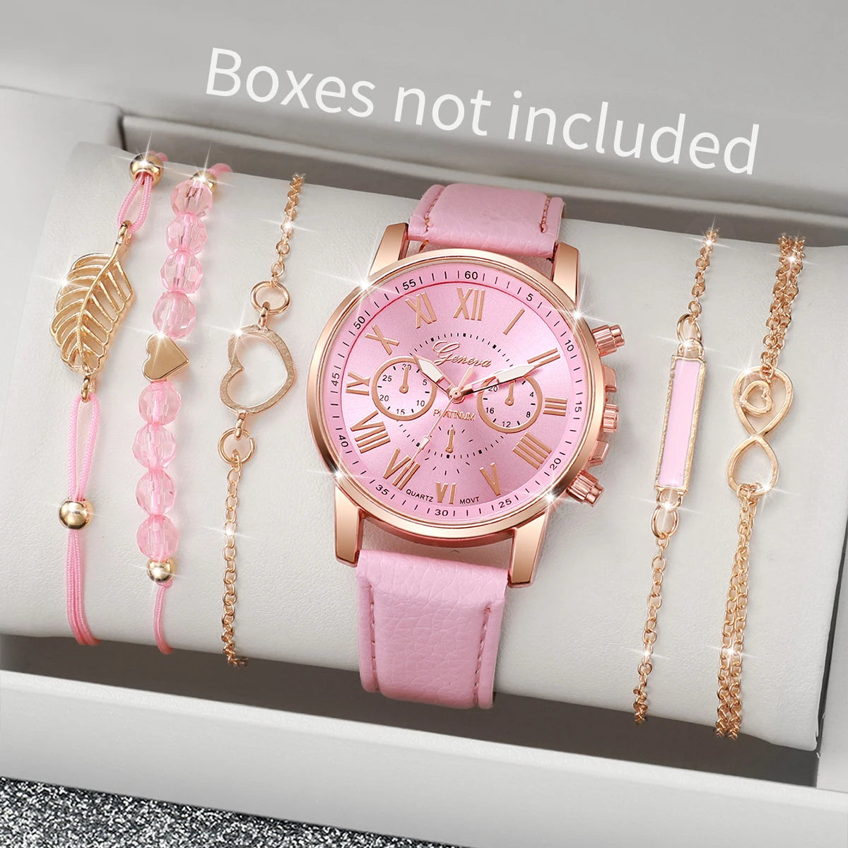 Surprise Mystery Watch Set Blind Box- 6PCS Fashion Women Watches Bracelets Set Casual Leather Band Wristwatches（Without Box）