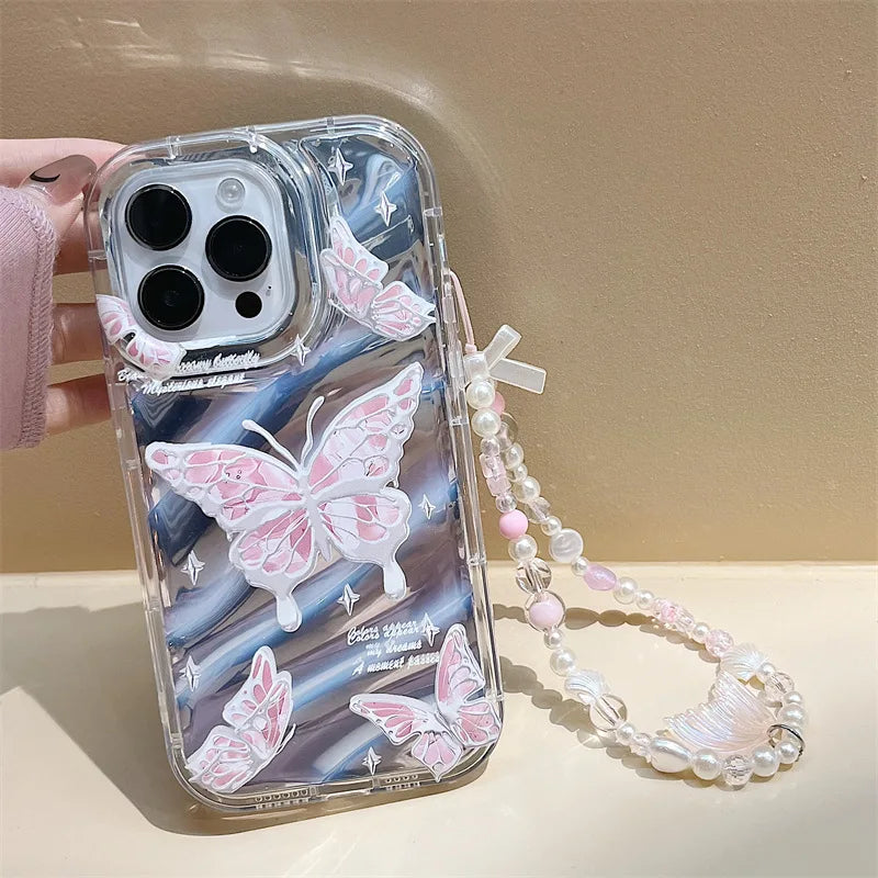 iPhone 17-7 Serisi Kelebek Desenli Şeffaf Silikon Telefon Kılıfı