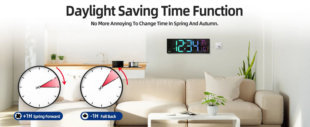 Büyük Dijital Duvar Saati | LED Ekran | Uzaktan Kumandalı | 8 RGB Renk | Çift Alarm