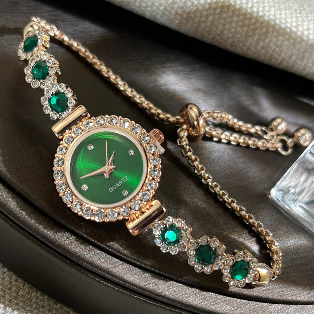 Elmas Çiçek Bileklik Kadın Saati - Rhinestone Kuvars Kol Saati