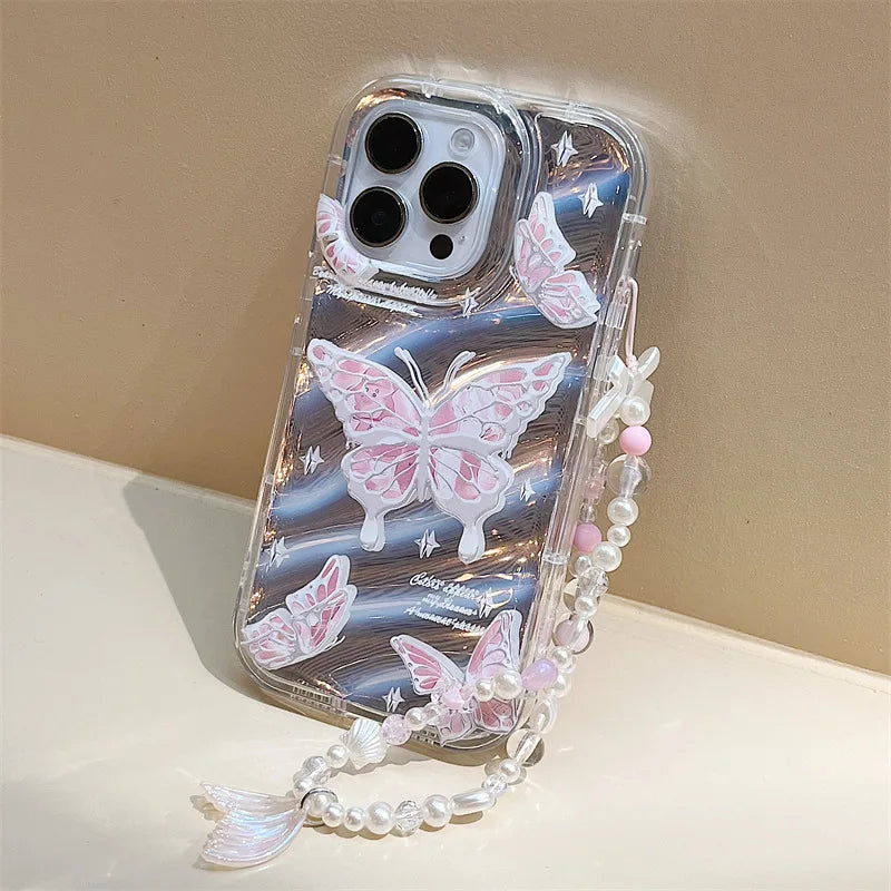 iPhone 17-7 Serisi Kelebek Desenli Şeffaf Silikon Telefon Kılıfı