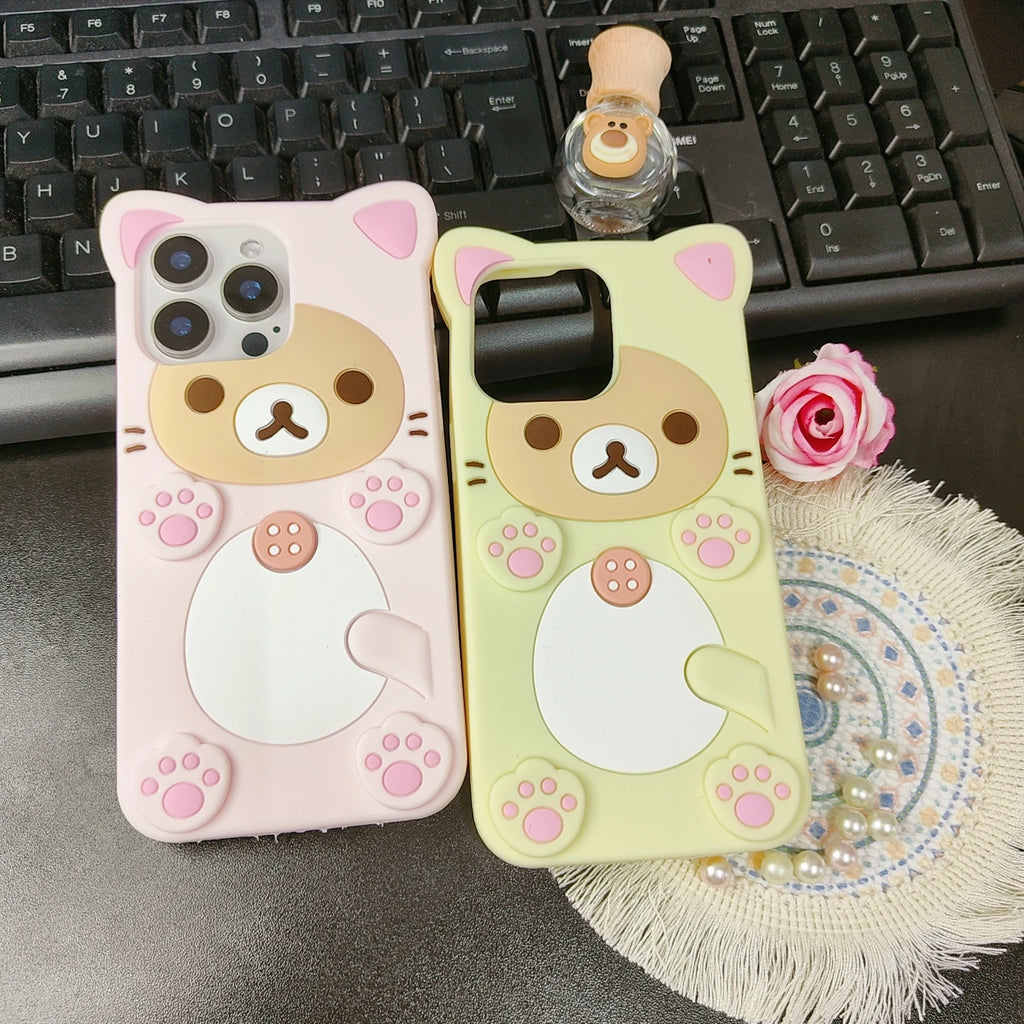 Cute Rilakkuma Bear For iPhone 17 16 15 14 13 12 11 Pro Max 5 6 7 8Plus XS XR X 17promax Kawaii Cartoon Silicone Soft Cover Case