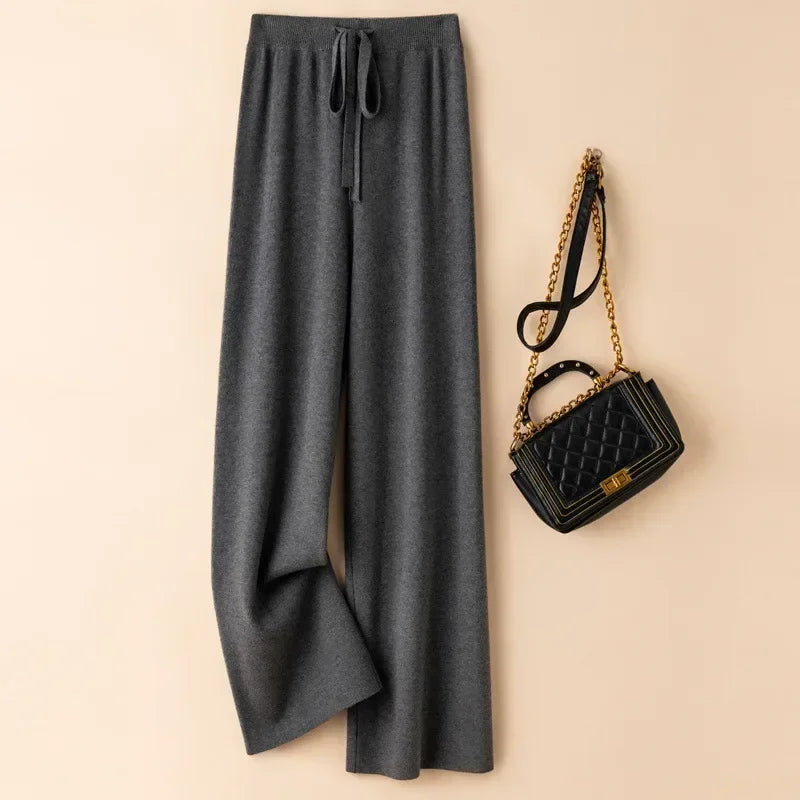 Fashionable High-Waisted Knit Pants for Women Loose-Fit Draped Versatile Base Pants Trendy Autumn/Winter New Arrival Wide-Leg St