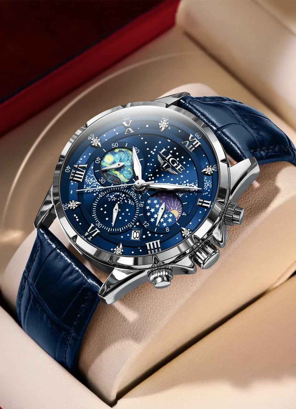 LIGE Men Watches Casual Sport Watch Men Luxury Waterproof Date Watches Luminous Chronograph Wristwatch Male Quartz Leather Clock