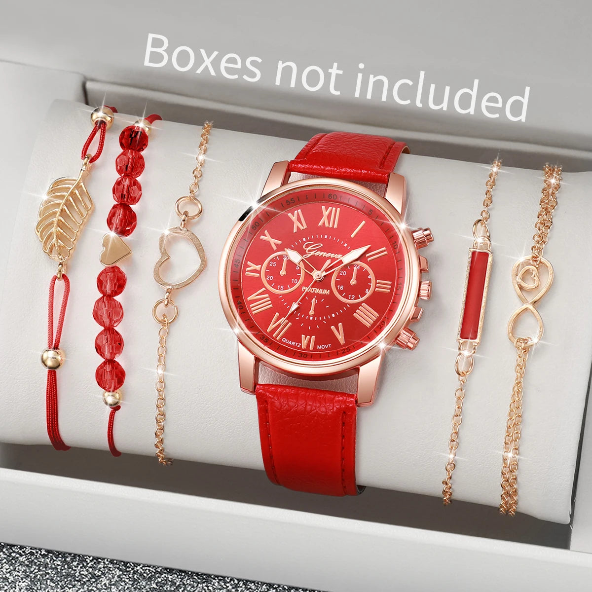 Surprise Mystery Watch Set Blind Box- 6PCS Fashion Women Watches Bracelets Set Casual Leather Band Wristwatches（Without Box）