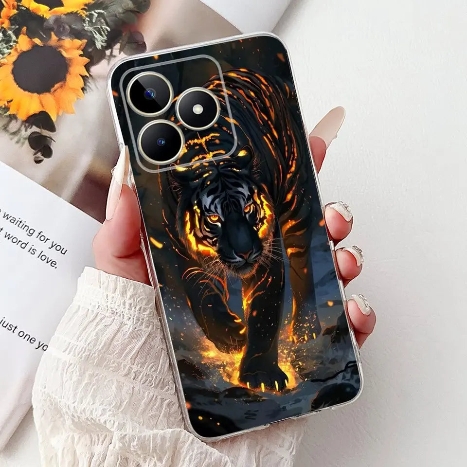 Realme C51 / C53 / C55 / C65 / C67 Şeffaf Karikatür Telefon Kılıfı