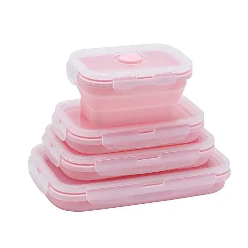 Katlanabilir Silikon Saklama Kabı 4'lü Set | Kapakalı | BPA İçermez | Bento Kutusu