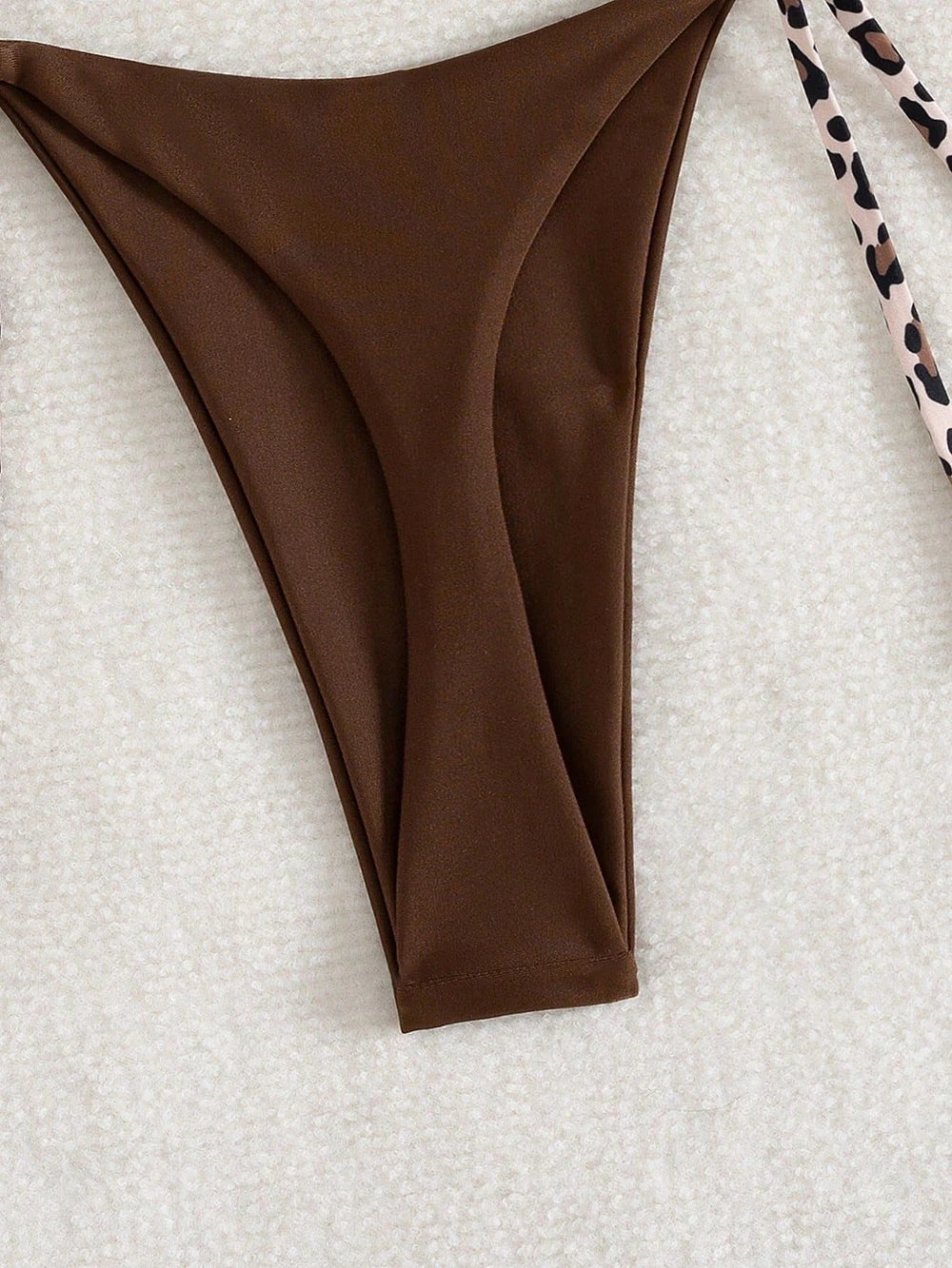 Women's Sexy Solid Halter Bikini Set Lace-Up Low Waist Two-Piece Triangle Thong Swimwear Leopard Tie On Side Brazilian Biquinis