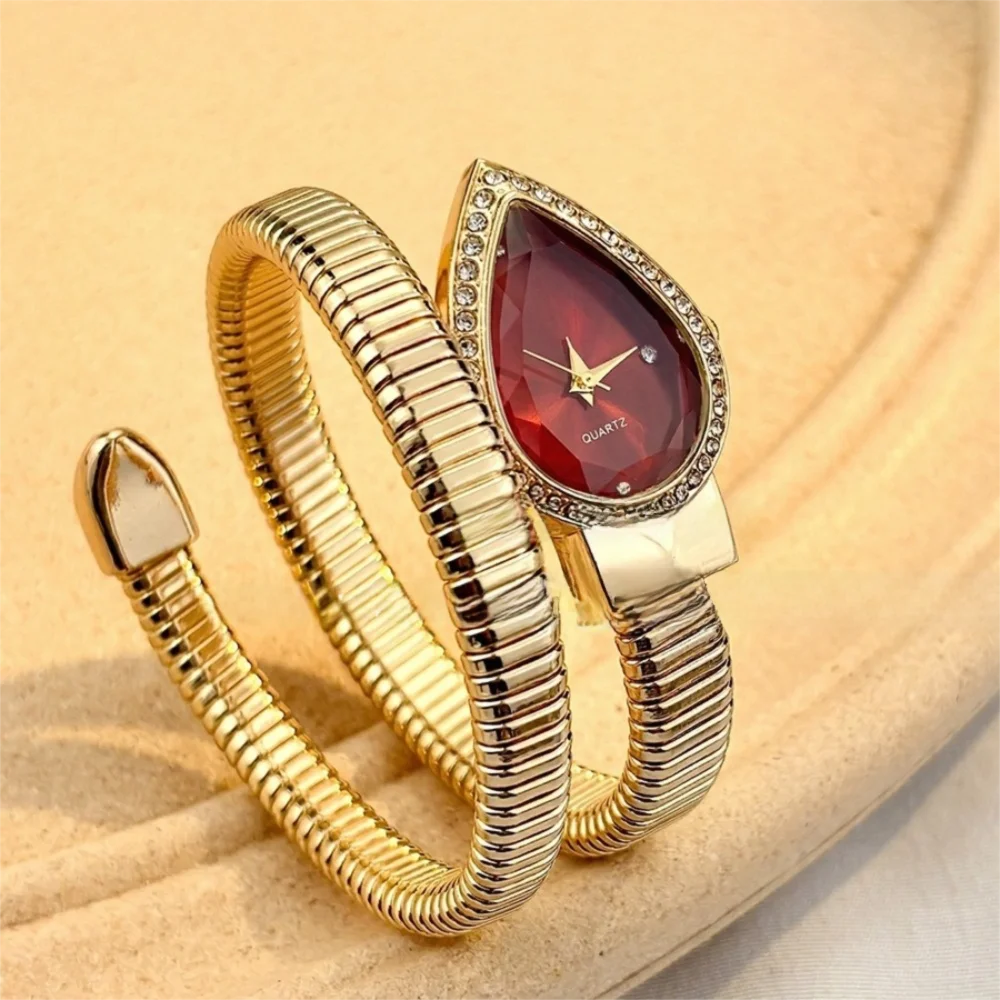 New Water Drop Headed Quartz Watch Stainless Steel Strap Elegant Wristwatch Bracelet Snake-shaped Band Watch Women's Watch