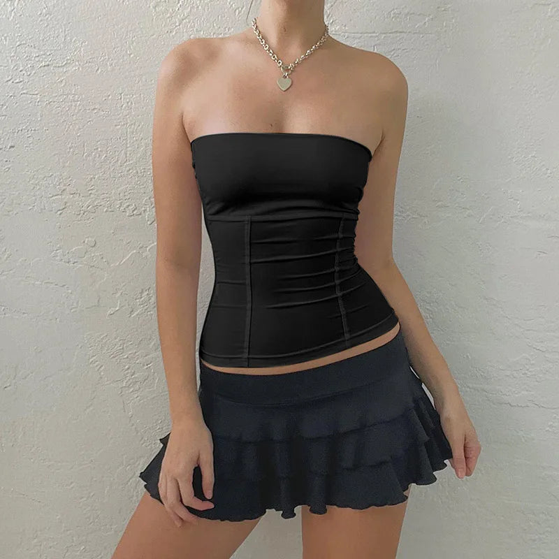 y2k Strapless Corset Tops Summer White Off Shoulder Tanks Women Sleeveless Tube Top Sexy Skinny Fit Bustier Clothes