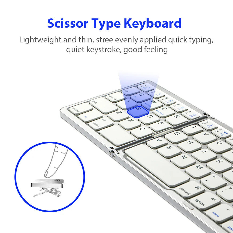 Triple Folding Wireless Keyboard Slim Touchpad Bluetooth Keyboard Rechargeable Foldable Keyboard for Tablet Laptop