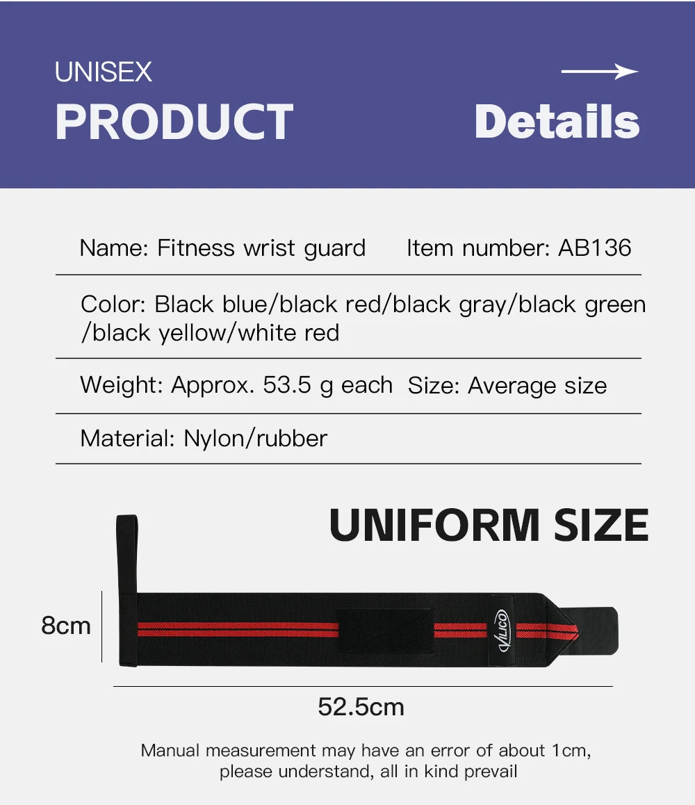 1 PC Wristband Wrist Support Brace Straps Extra Strength Weight Lifting Wrist Wraps Bandage Fitness Gym Training