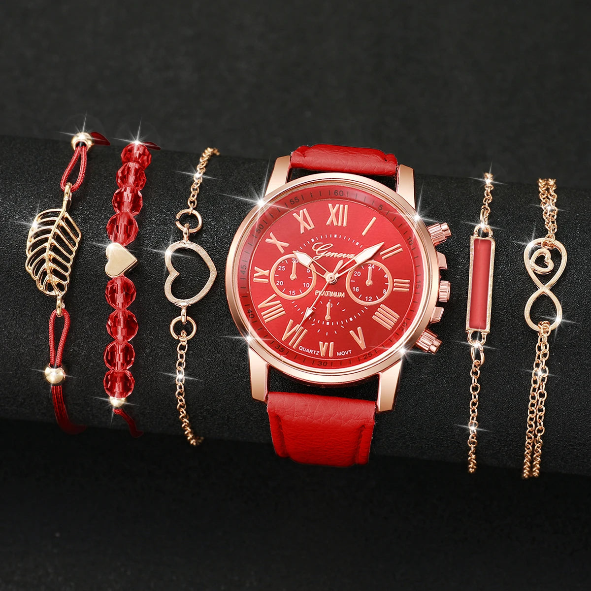 Surprise Mystery Watch Set Blind Box- 6PCS Fashion Women Watches Bracelets Set Casual Leather Band Wristwatches（Without Box）
