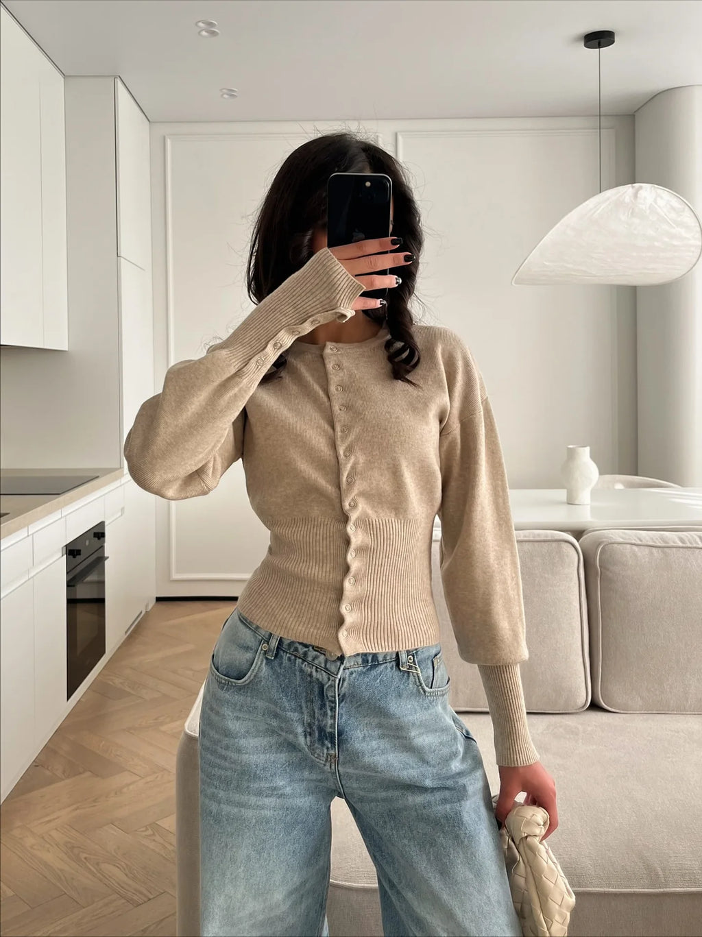 Women Knitted Cardigan Sweaters Solid Short Jumpers Round Neck Long Sleeves Single Breasted Empire Waist Slim 2026 Autumn Winter
