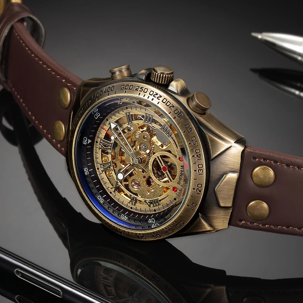 Wrist Watch For Men Waterproof Automatic Mechanical Watch Men's watch Retro montre homme with Genuine Leather relogio masculino