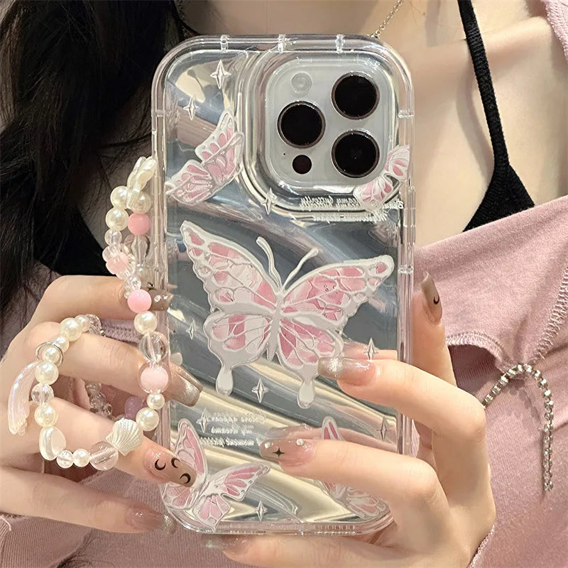iPhone 17-7 Serisi Kelebek Desenli Şeffaf Silikon Telefon Kılıfı