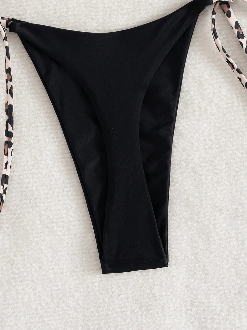 Women's Sexy Solid Halter Bikini Set Lace-Up Low Waist Two-Piece Triangle Thong Swimwear Leopard Tie On Side Brazilian Biquinis