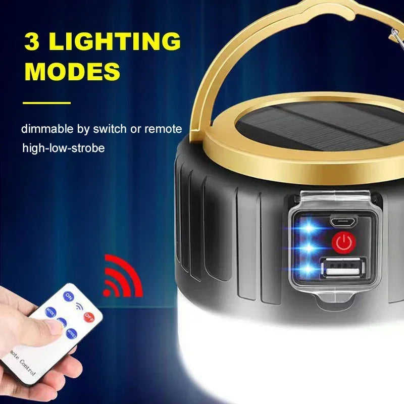 1000W Solar LED Kamp Lambası | USB Şarjlı | Acil Durum Feneri