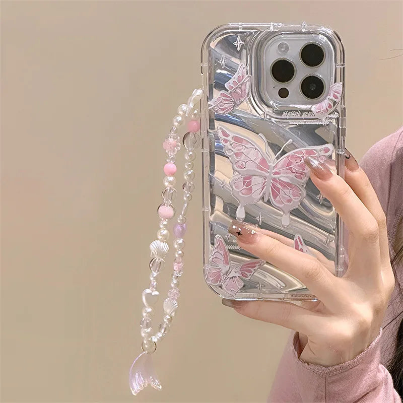 iPhone 17-7 Serisi Kelebek Desenli Şeffaf Silikon Telefon Kılıfı