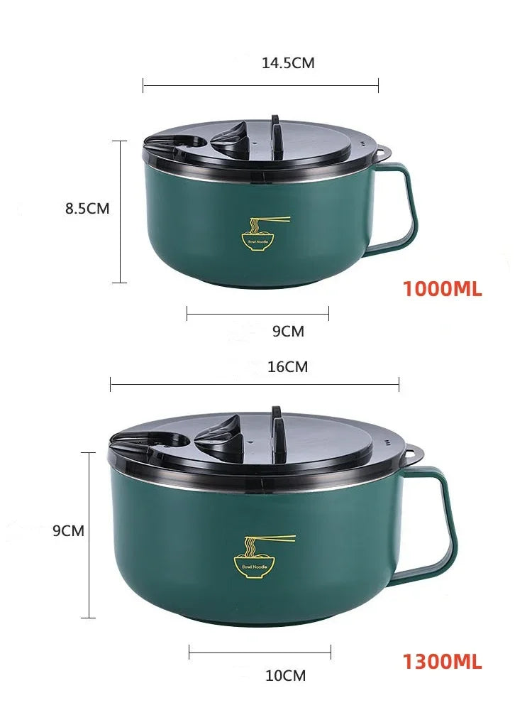 304 Paslanmaz Çelik Ramen Kase | Kapakalı | Isıya Dayanıklı | 1000ml & 1300ml